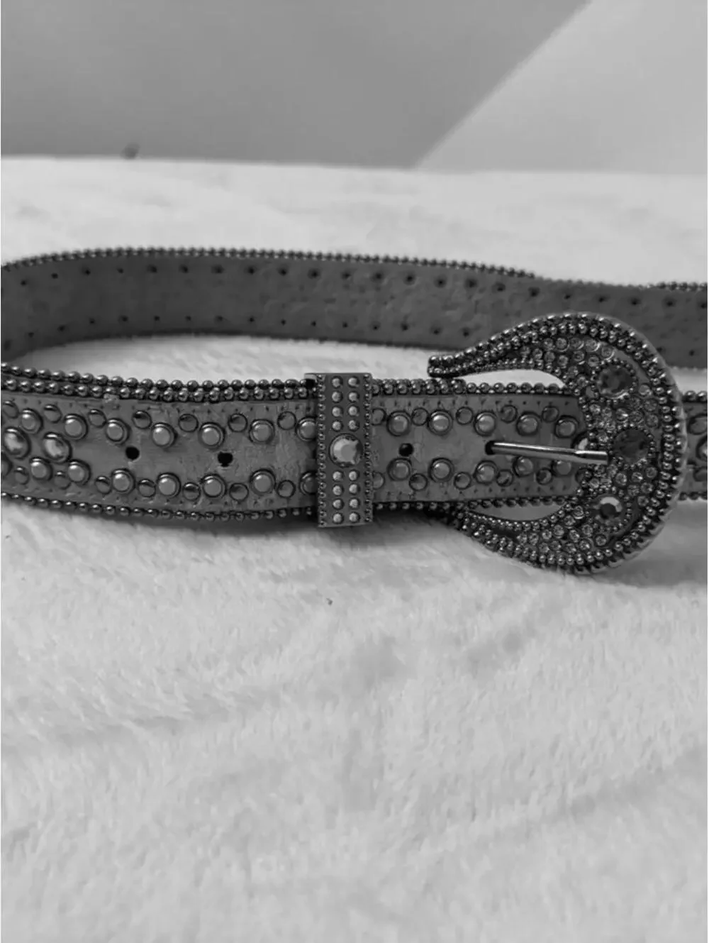 Vintage Genuine Leather Studded Rhinestone Bling Belt Distressed size small